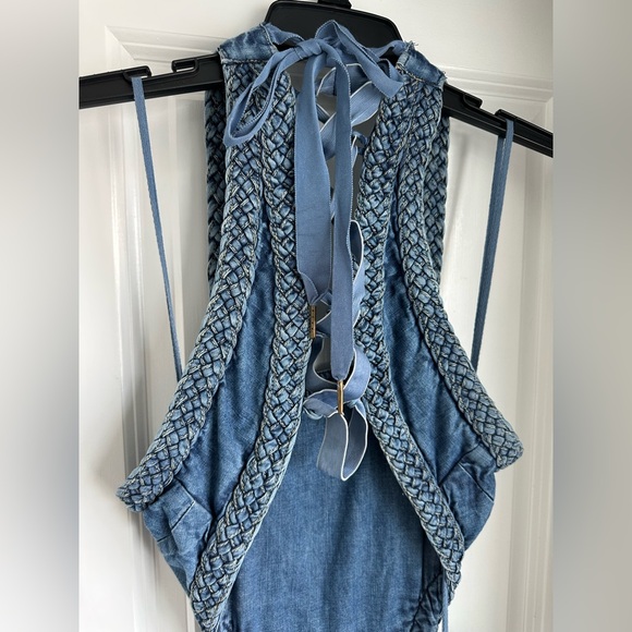 Pilcro Dresses & Skirts - Pilcro Blue Braided-Trim Denim Midi Dress